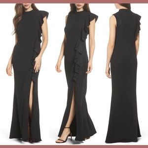 NWT Adrianna Papell Ruffle Side‎ Crepe Mermaid Gown Black [SZ 4 ]